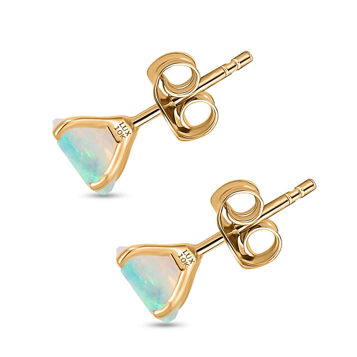 Luxoro AAA Ethiopian Welo Opal 1.60 ctw Solitaire Stud Earrings in 10K Yellow Gold image number 4