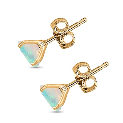 Luxoro AAA Ethiopian Welo Opal 1.60 ctw Solitaire Stud Earrings in 10K Yellow Gold