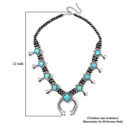 Blue Howlite and Resin 36.00 ctw Squash Blossom Necklace in Silvertone 24-28 Inches