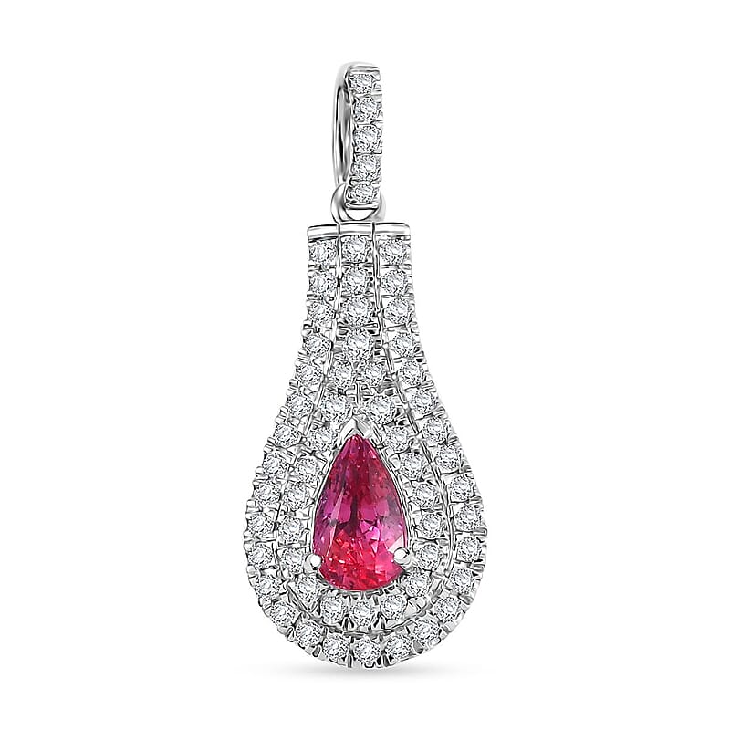 Certified & Appraised Rhapsody AAAA Padparadscha Sapphire and E-F VS2 Diamond 1.37 ctw Pendant without Chain in 950 Platinum 4.25 Grams