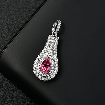 Certified & Appraised Rhapsody AAAA Padparadscha Sapphire and E-F VS2 Diamond 1.37 ctw Pendant without Chain in 950 Platinum 4.25 Grams