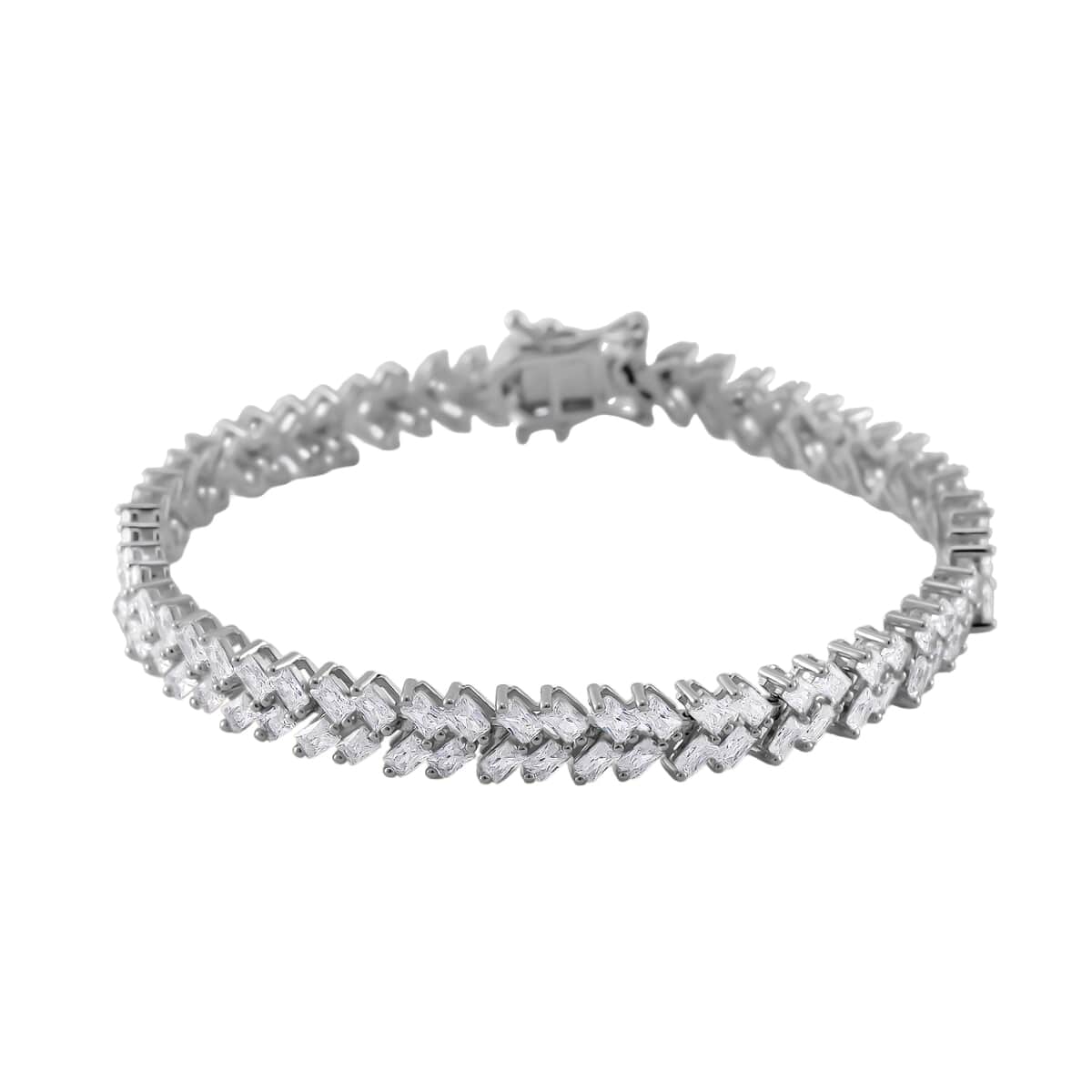 Doorbuster White Zircon 9.65 ctw Sunray's Bracelet in Rhodium Over Sterling Silver (6.50 In) image number 0