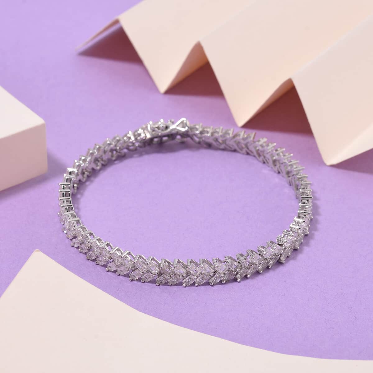 Doorbuster White Zircon 9.65 ctw Sunray's Bracelet in Rhodium Over Sterling Silver (6.50 In) image number 1