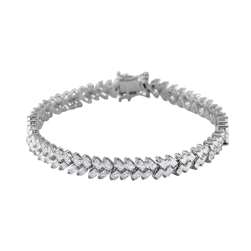 White Zircon 10.75 ctw Sunray's Bracelet in Rhodium Over Sterling Sil (7.25 In)
