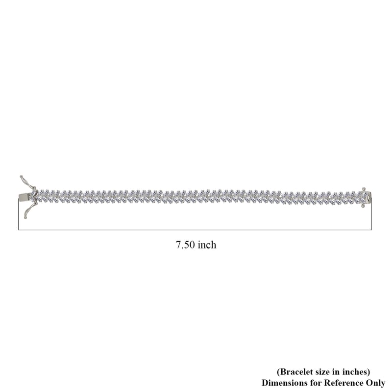 White Zircon 10.75 ctw Sunray's Bracelet in Rhodium Over Sterling Sil (7.25 In)