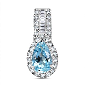 10K White Gold  AAA   Santamaria Aquamarine ,  White Diamond  I2 Main Stone With Side Stone Pendant ,  Gold Wt. 2 g 1.10 ctw