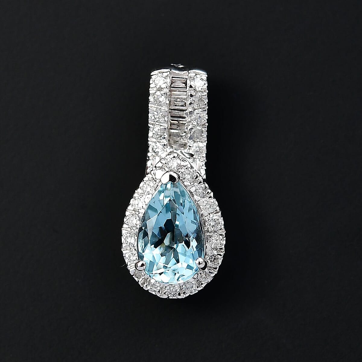 10K White Gold  AAA   Santamaria Aquamarine ,  White Diamond  I2 Main Stone With Side Stone Pendant ,  Gold Wt. 2 g 1.10 ctw image number 1