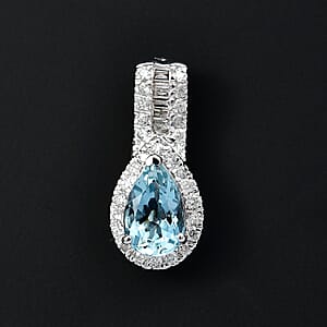 Luxoro AAA Santa Maria Aquamarine and Diamond I2 1.10 ctw Pendant without Chain in 10K White Gold (Size 7.0)
