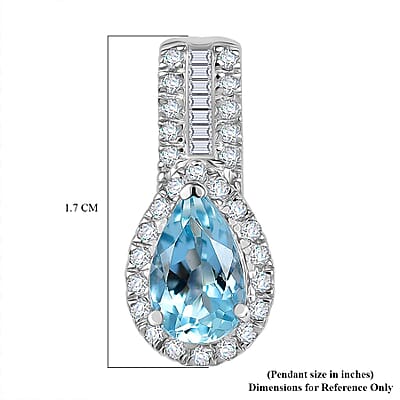Luxoro AAA Santa Maria Aquamarine and Diamond I2 1.10 ctw Pendant without Chain in 10K White Gold (Size 7.0)