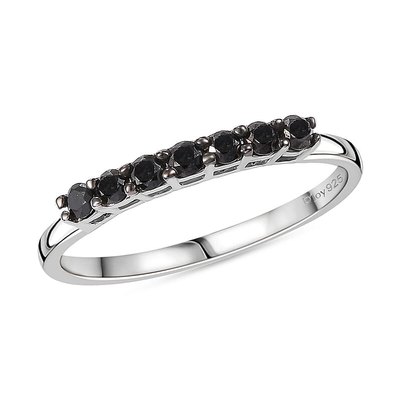 Black Diamond 0.35 ctw Band Ring in Rhodium Over Sterling Silver (Size 10.0)