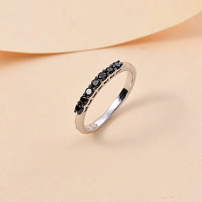 Black Diamond 0.35 ctw Band Ring in Rhodium Over Sterling Silver (Size 10.0)