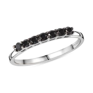 Black Diamond 0.35 ctw Band Ring in Rhodium Over Sterling Silver (Size 7.0)