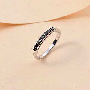 Black Diamond 0.35 ctw Band Ring in Rhodium Over Sterling Silver (Size 9.0)
