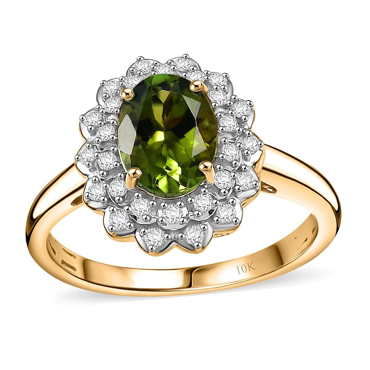Certified & Appraised Luxoro AAA Natural Calabar Green Tourmaline and G-H I2 Diamond 1.42 ctw Ring in 10K Yellow Gold (Size 10.5) image number 0