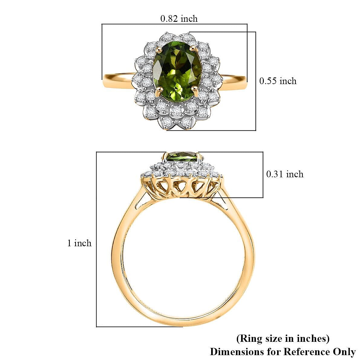 Certified & Appraised Luxoro AAA Natural Calabar Green Tourmaline and G-H I2 Diamond 1.42 ctw Ring in 10K Yellow Gold (Size 10.5) image number 5