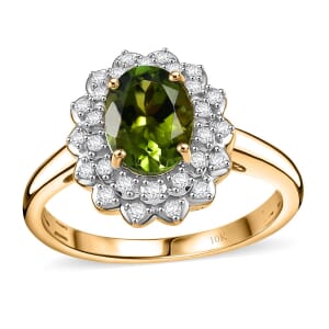 Certified & Appraised Luxoro AAA Natural Calabar Green Tourmaline and G-H I2 Diamond 1.42 ctw Ring in 10K Yellow Gold (Size 12.0)