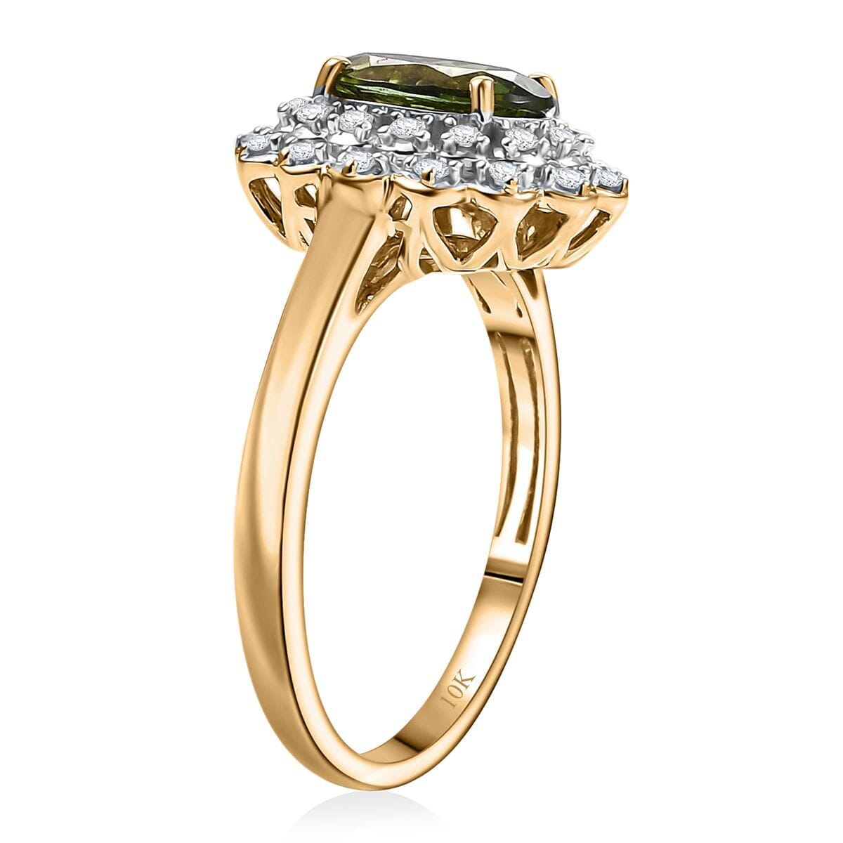 Certified & Appraised Luxoro AAA Natural Calabar Green Tourmaline and G-H I2 Diamond 1.42 ctw Ring in 10K Yellow Gold (Size 12.0) image number 3