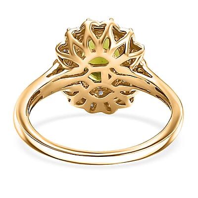 Certified & Appraised Luxoro AAA Natural Calabar Green Tourmaline and G-H I2 Diamond 1.42 ctw Ring in 10K Yellow Gold (Size 12.0)