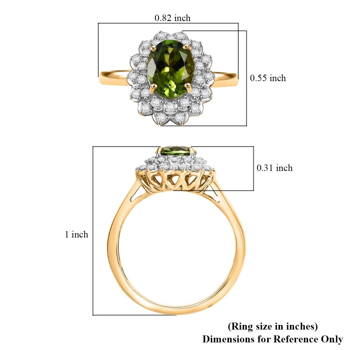 Certified & Appraised Luxoro AAA Natural Calabar Green Tourmaline and G-H I2 Diamond 1.42 ctw Ring in 10K Yellow Gold (Size 12.0) image number 5