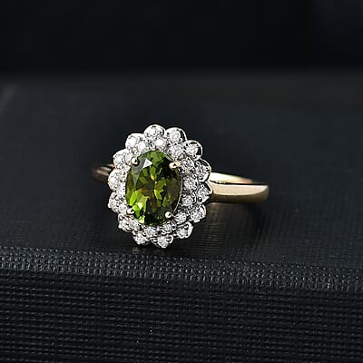 Certified & Appraised Luxoro AAA Aricanga Tourmaline and G-H I2 Diamond 1.42 ctw Ring in 10K Yellow Gold (Size 6.0)