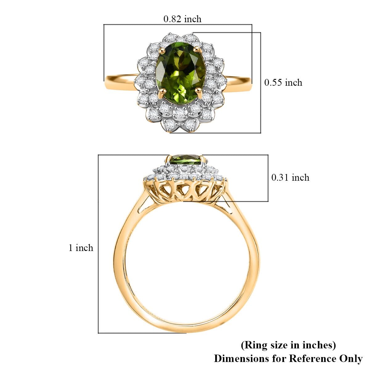 Certified & Appraised Luxoro AAA Natural Calabar Green Tourmaline and G-H I2 Diamond 1.42 ctw Ring in 10K Yellow Gold (Size 8.0) image number 5