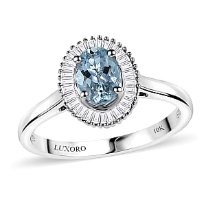 10K White Gold  AAA   Santamaria Aquamarine ,  White Diamond  I2 Solitaire Ring ,  Gold Wt. 3 g 1.07 ctw