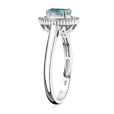 Luxoro AAA Santa Maria Aquamarine and Diamond I2 1.94 ctw Ring In 10K White Gold (Size 9.0)