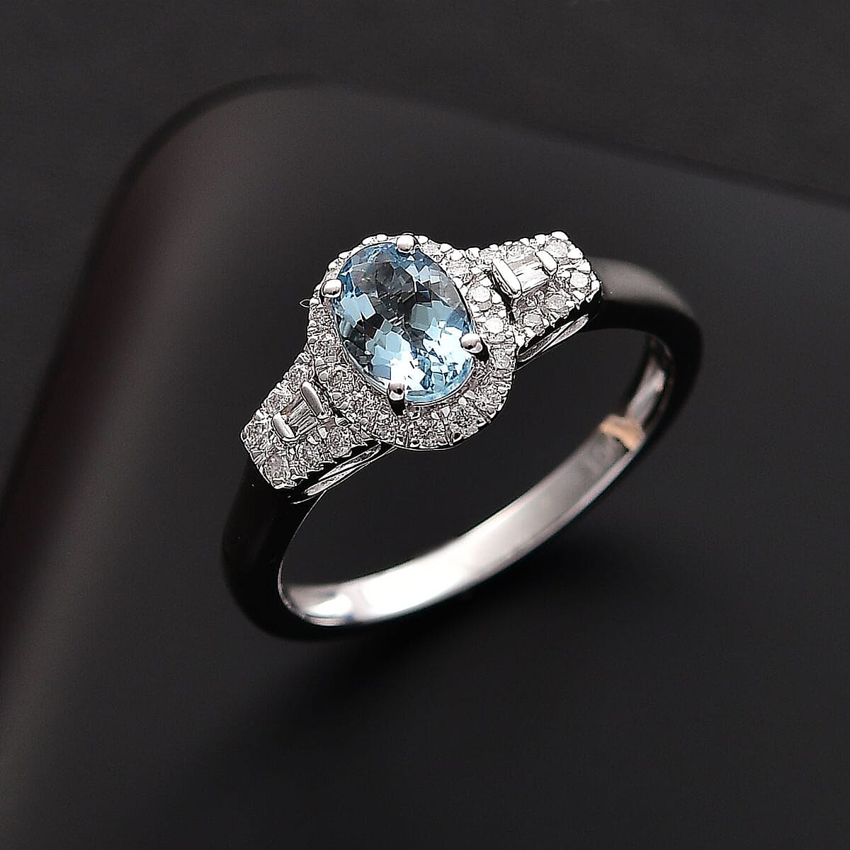 Luxoro 10K White Gold AAA Santa Maria Aquamarine, Diamond (I2) (0.30 cts) Ring (Size 8.0) 1.10 ctw image number 1