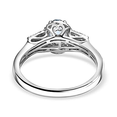 Luxoro 10K White Gold AAA Santamaria Aquamarine, Diamond (I2) (0.30 cts) Ring (Size 7.0) 1.10 ctw