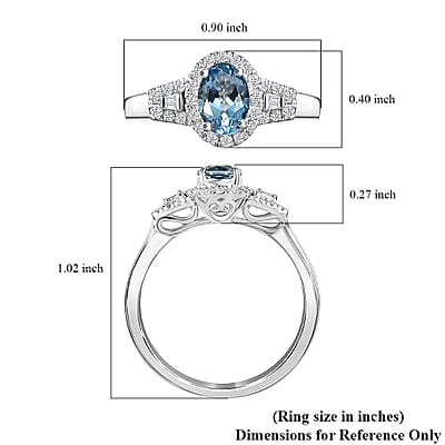 Luxoro 10K White Gold AAA Santamaria Aquamarine, Diamond (I2) (0.30 cts) Ring (Size 7.0) 1.10 ctw