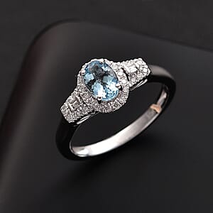 Luxoro AAA Santa Maria Aquamarine and Diamond I2 1.10 ctw Ring in 10K White Gold (Size 8.0)