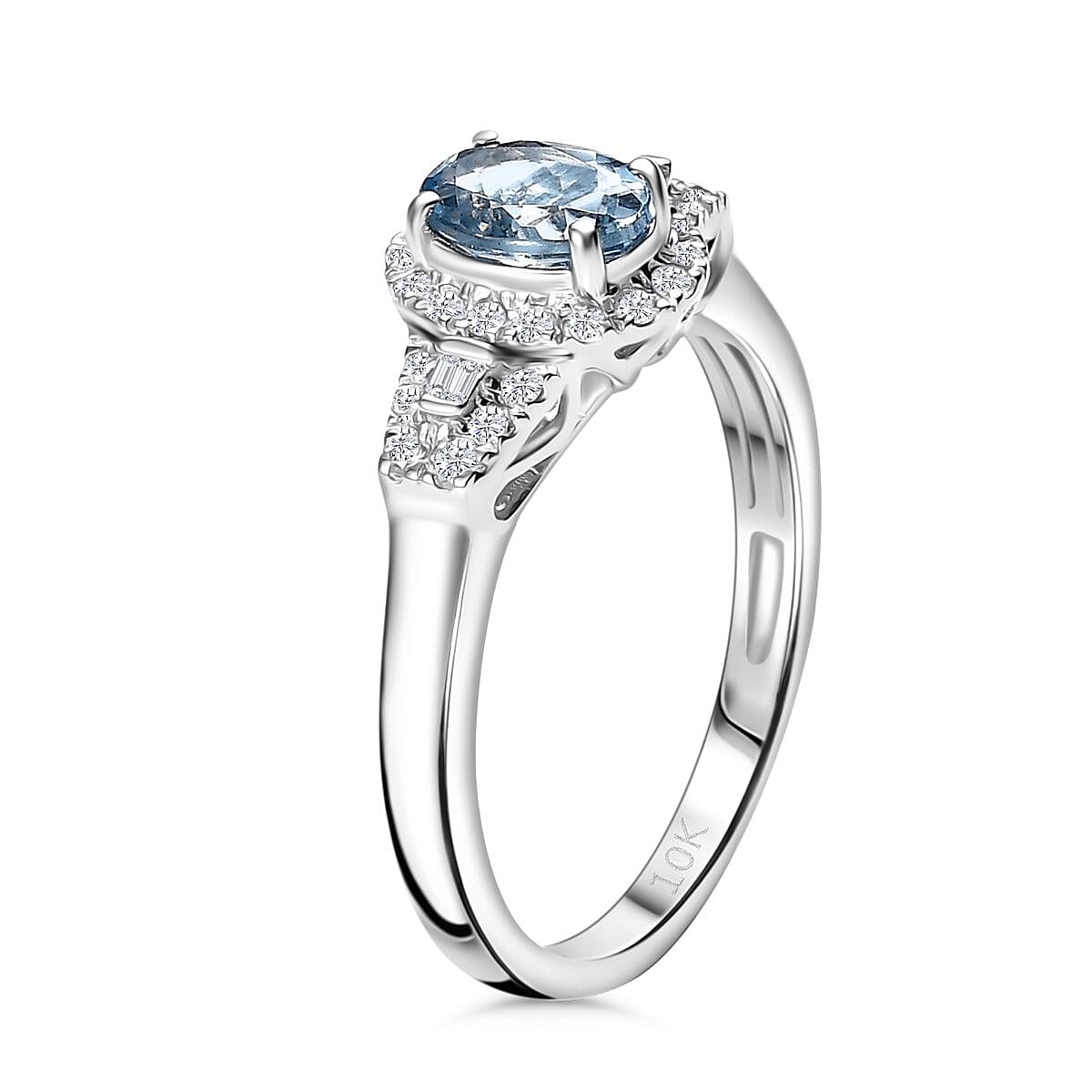 Luxoro AAA Santa Maria Aquamarine and Diamond I2 1.10 ctw Ring in 10K White Gold (Size 8.0) image number 3