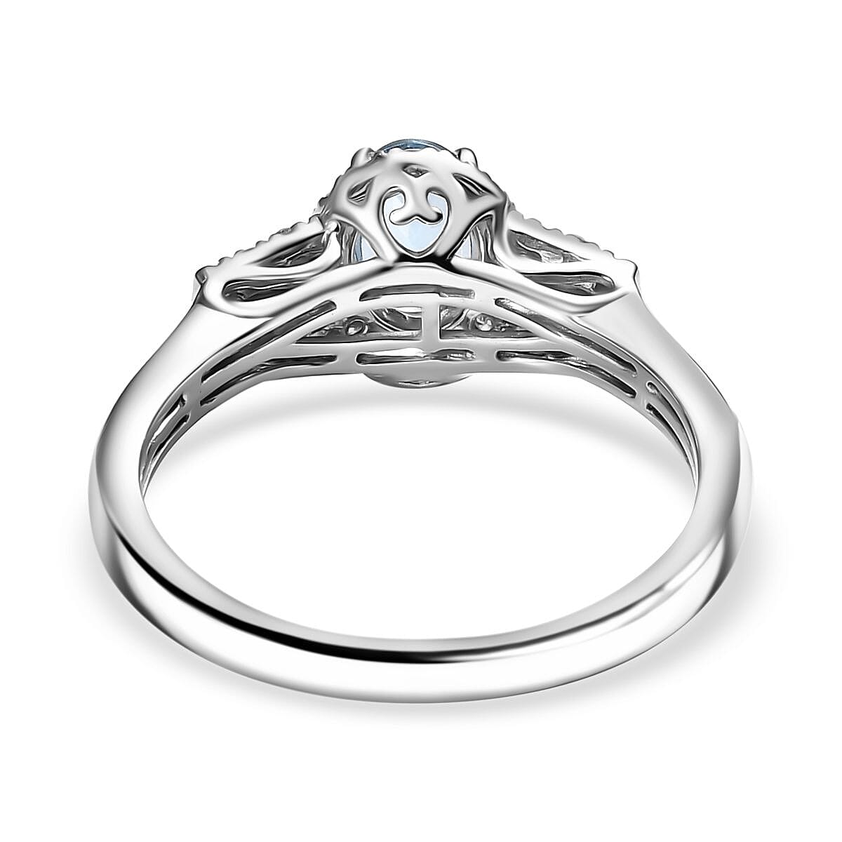Luxoro AAA Santa Maria Aquamarine and Diamond I2 1.10 ctw Ring in 10K White Gold (Size 8.0) image number 4