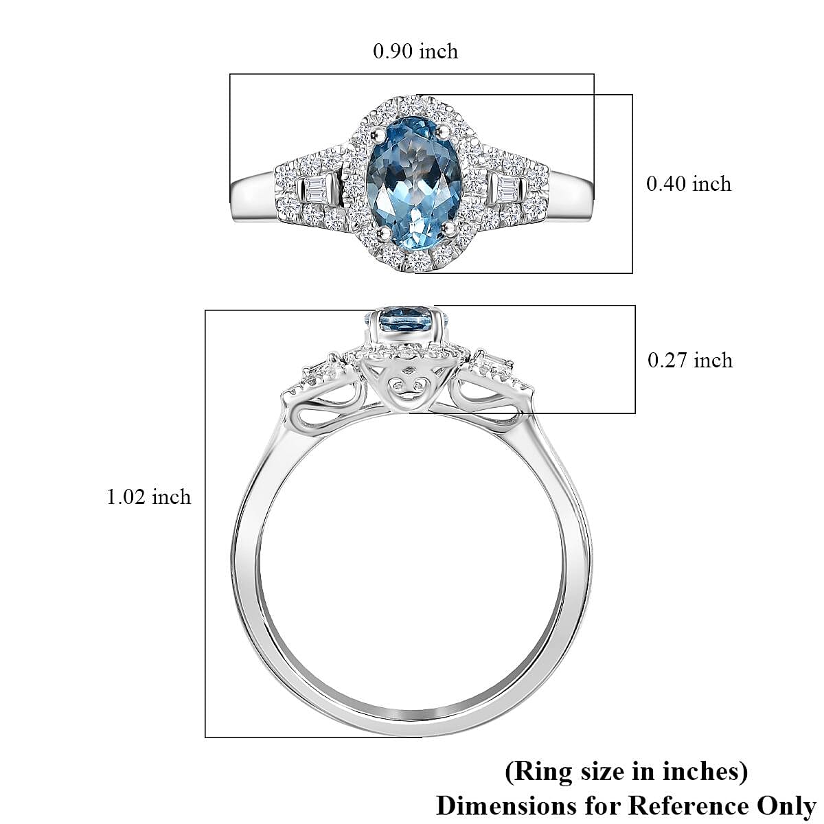 Luxoro AAA Santa Maria Aquamarine and Diamond I2 1.10 ctw Ring in 10K White Gold (Size 8.0) image number 5