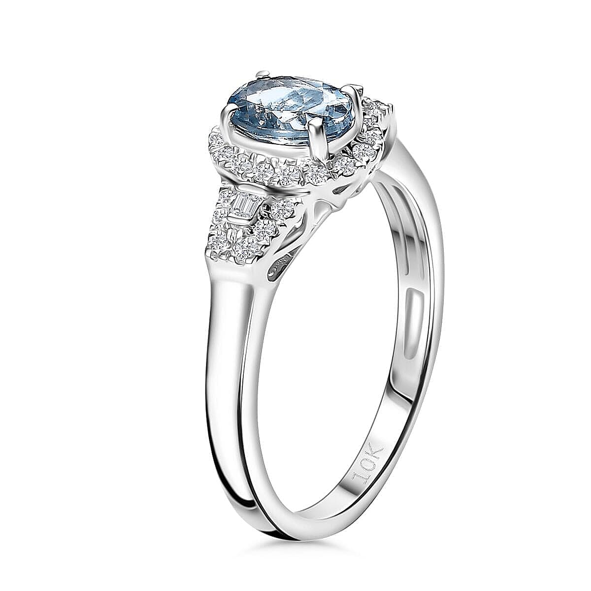 Luxoro 10K White Gold AAA Santa Maria Aquamarine, Diamond (I2) (0.30 cts) Ring (Size 8.0) 1.10 ctw image number 3