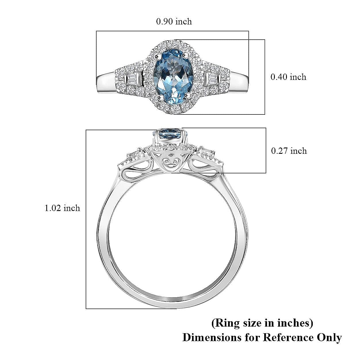 Luxoro 10K White Gold AAA Santa Maria Aquamarine, Diamond (I2) (0.30 cts) Ring (Size 8.0) 1.10 ctw image number 5