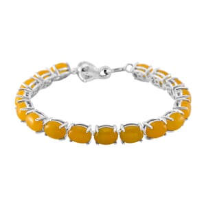 Yellow Jade (D) 28.25 ctw Tennis Bracelet with Elephant Head in Rhodium Over Sterling Silver (7.25 In)