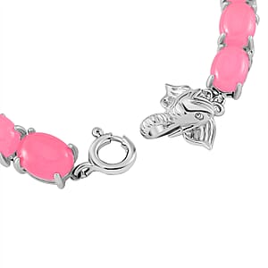 Pink Jade (D) 27.90 ctw Tennis Bracelet with Elephant Head in Rhodium Over Sterling Silver (7.25 In)