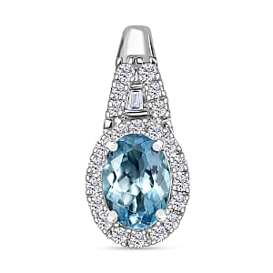 10K White Gold  AAA   Santamaria Aquamarine ,  White Diamond  I2 Main Stone With Side Stone Pendant ,  Gold Wt. 1.5 g 1.00 ctw