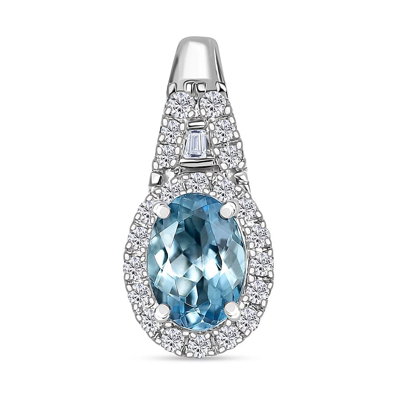 Luxoro AAA Santa Maria Aquamarine and Diamond I2 1.10 ctw Pendant without Chain in 10K White Gold