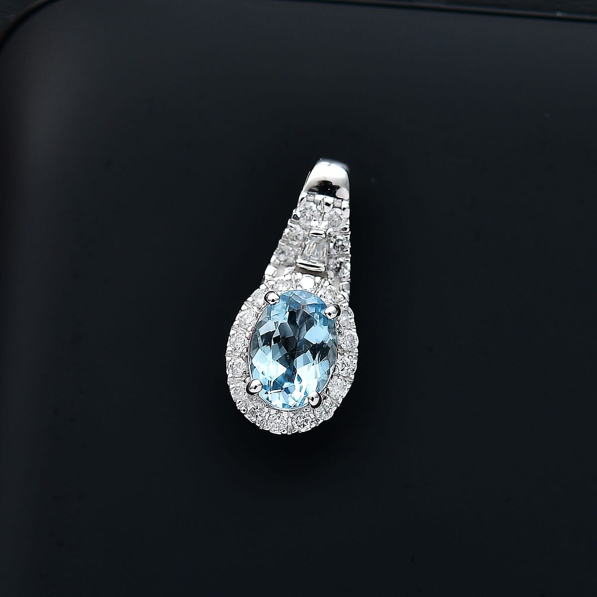 Luxoro AAA Santa Maria Aquamarine and Diamond I2 1.10 ctw Pendant without Chain in 10K White Gold image number 1
