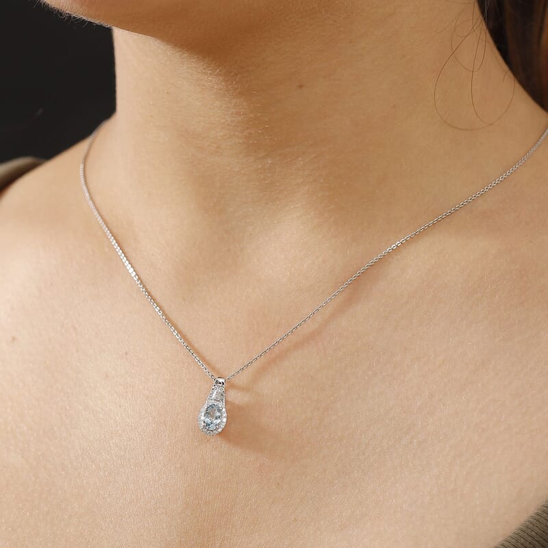Luxoro AAA Santa Maria Aquamarine and Diamond I2 1.10 ctw Pendant without Chain in 10K White Gold