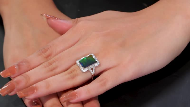 Doorbuster Canadian Ammolite and White Zircon 0.90 ctw Ring in Rhodium Over Sterling Silver (Size 7.0)