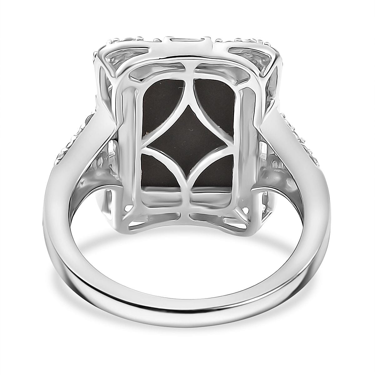 D'Joy Canadian Ammolite and White Zircon 0.90 ctw Ring in Rhodium Over Sterling Silver (Size 10.0)