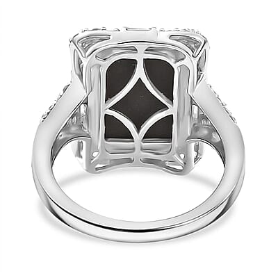 D'Joy Canadian Ammolite and White Zircon 0.90 ctw Ring in Rhodium Over Sterling Silver (Size 10.0)