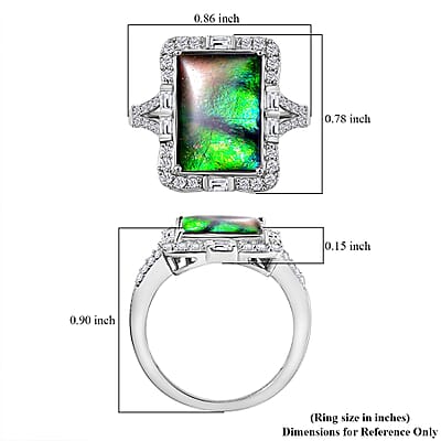 D'Joy Canadian Ammolite and White Zircon 0.90 ctw Ring in Rhodium Over Sterling Silver (Size 10.0)
