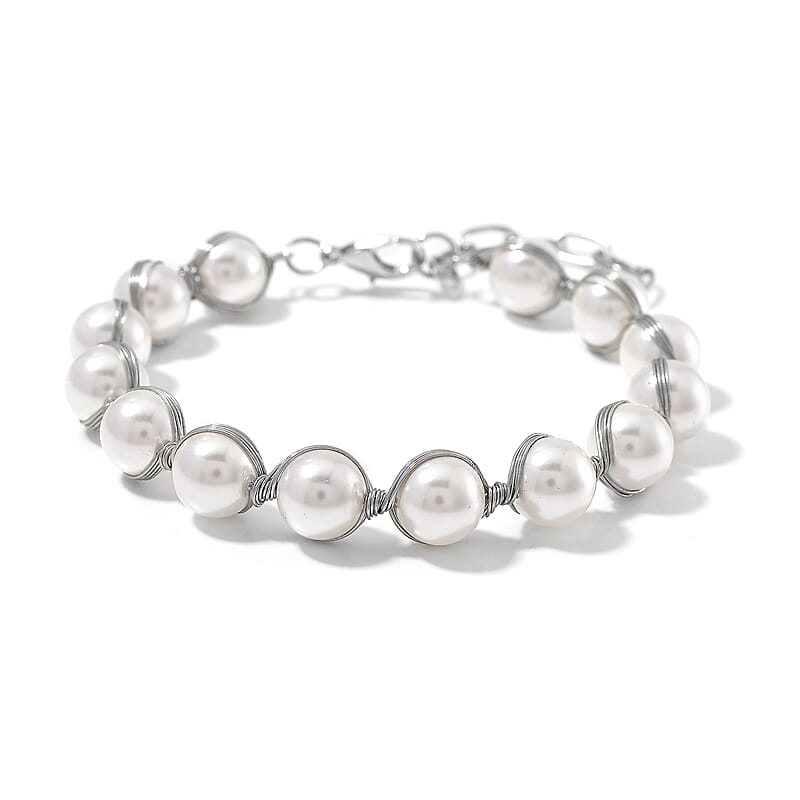 White Shell Pearl Bracelet (7.00-9.00In) in Silvertone