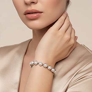 White Shell Pearl Bracelet (7.00-9.00In) in Silvertone