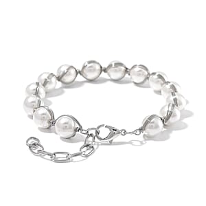 White Shell Pearl Bracelet (7.00-9.00In) in Silvertone