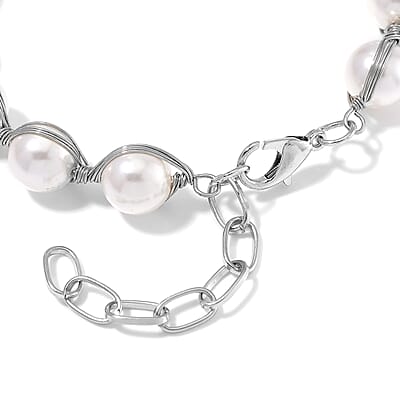 White Shell Pearl Bracelet (7.00-9.00In) in Silvertone
